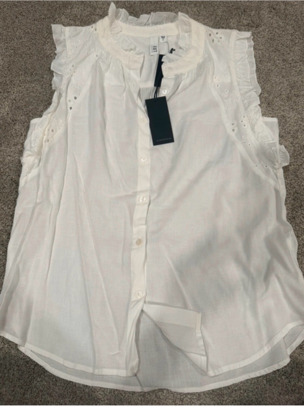 Kut from the Kloth White Sleeveless Eyelet Button-Down Top Small